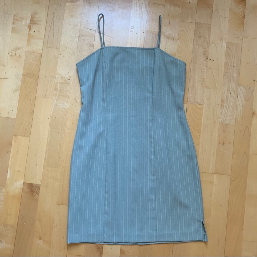 Y2K Spaghetti Strap Sage Green Pinstripe Dress